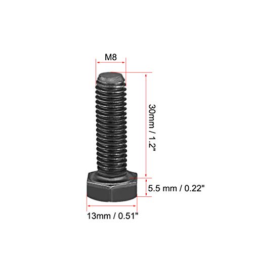Image of uxcell M8x30mm Hex Head Left Hand Screw Bolts Fastener Carbon Steel Black 3pcs