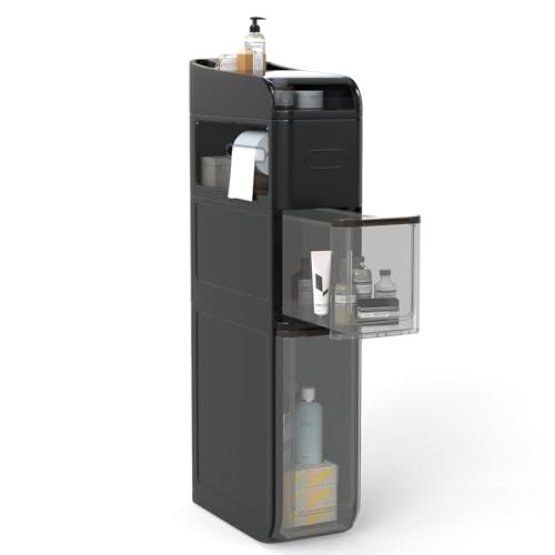 LIFEZEAL Armoire de Salle de Bain Étroite avec roulettes, Commode de Rangement à 4 Tiroirs avec Boîte à Mouchoirs Intégrée, Meuble de Toilette Compact et...