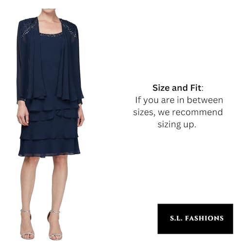Image of S.L. Fashions Women's Petite Mother of The Bride Jacket Dress with Sequined Cut Out Shoulder