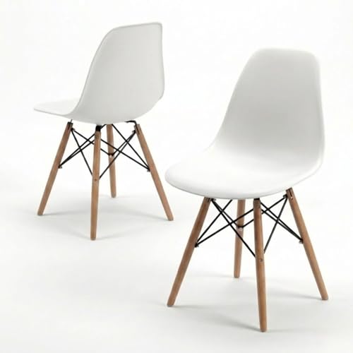 DASCK Pack 2 Sillas de Comedor Nórdicas Escandinavas, Patas de Haya Natural, Polipropileno Ergonómico, Carga Máx. 120 kg (Blanco)