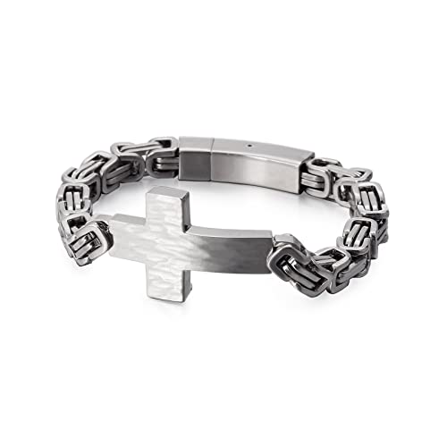 Cross Bracelet for Men Stainless Steel Christian Cross Bracelet Jesus Wristband Heavy Byzantine Chain Jewelry for Men Father