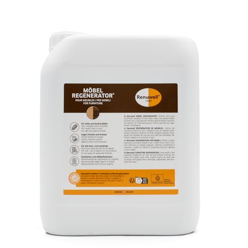 Renuwell Möbel-Regenerator, 5 Liter – Intensive Pflege und Regeneration für Holzmöbel und Oberflächen, entfernt Wasserflecken, Kratzer & Hitze-Ringe, Schweizer Qualitätsprodukt