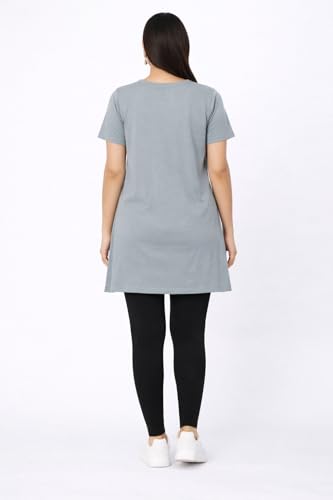 Image of CUPID Women Cotton Round Neck Half Sleeves T-Shirt,Night n Sleep Wear,Daily Use Gym /Lounge Wear Long Tops with Pocket Gray Pink XXL