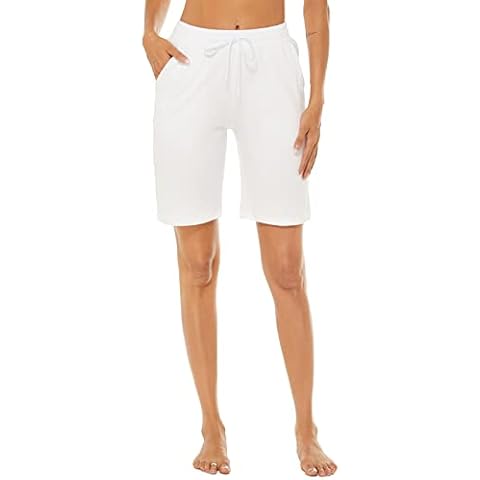 AvaCostume Women's 10" Cotton Jersey Bermuda Knee Length Sweat Shorts with Pockets White S Cover