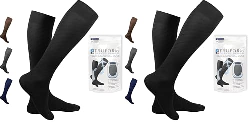 Image of Truform Travel Compression Socks for Men and Women, 15-20 Knee High Over Calf Length, Black, Small (Pack of 2)
