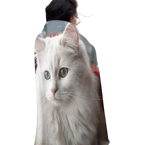Couverture de plage ronde motif chat blanc en coton microfibre à franges de 150cm - 5