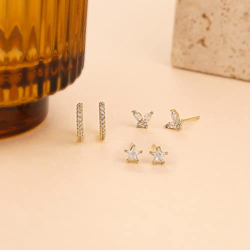 Image of Freekiss 3 Pairs Gold Hoop Earrings Set: Dainty Stud Earrings Trendy Small 14K Gold Plated Hypoallergenic Dangle Cartilage Huggie Hoop Earrings for Women Gold Jewelry for Women Gifts