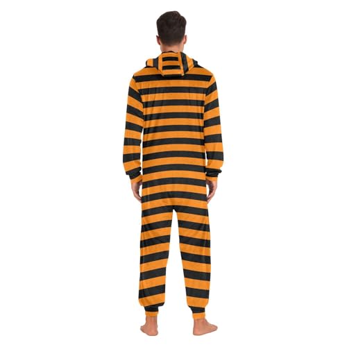 Unisex Adult Black Orange Stripe Pajama Onesies for Women Men S4