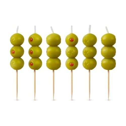 Genuine Fred Cocktail Party Olive Birthday Candles Set of 6 Martini Olive Celebration Candles with Wooden Picks Fun Decoration for Parties Birthdays and Happy Hour