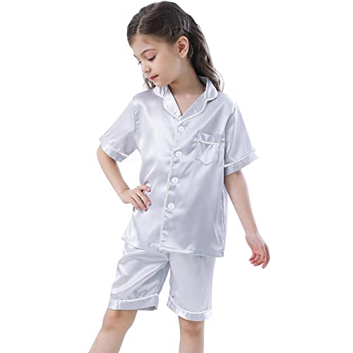 Pajama Set for Kid Baby Boy Girl Button-up Silk Pajama Sleepwear Nightwear Loungewear Clothes Set Gifts for Kids2
