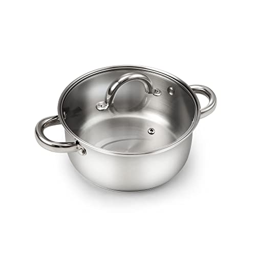Cook N Home Basics 3 Quart Stainless Steel Stock Pot with Lid, Cooking Pot for Pasta, Soup, Sturdy...