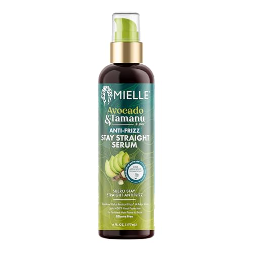 Mielle Organics Avocado & Tamanu Anti-Frizz Hair Serum - Stay Straight Smoothing Treatment & Heat Protectant for Textured Strands - Humidity Shield, Shine Enhancer for Lasting Straight Hair Looks, 6oz