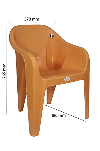 Image of PETALS Plastic Chairs Set of 2 Without Cushion | Arm Chair for Drawing /Living Room | Armchairs for Home /Office /Garden /Indoor & Outdoor | Cap Upto 150 Kgs | Beige, 2 Pcs, Bravo | 3 Years Warranty
