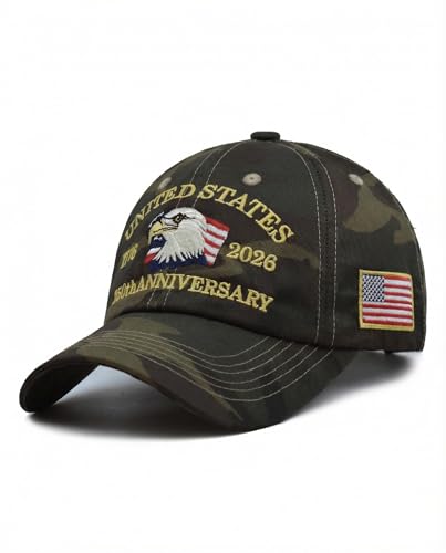 FRELPIXO 250 Anniversary USA Hat Adjustable USA 250th Hat Patriotic Retro Veteran Hat Baseball Caps Military Green