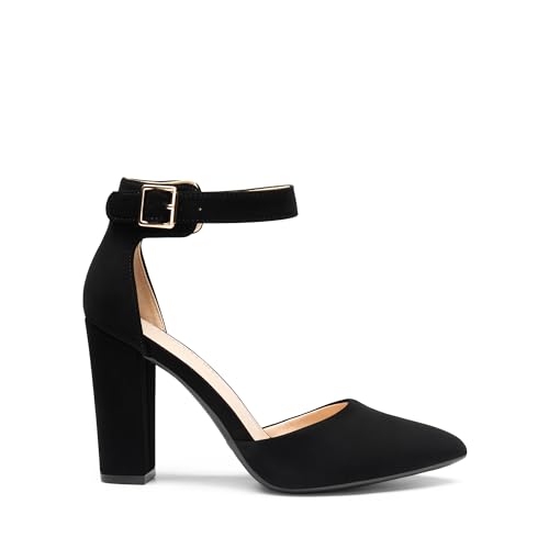 DREAM PAIRS Women's Chunky High Heels Dress Pumps Closed Pointed Toe Block Ankle Strap Shoes for Wedding Party2