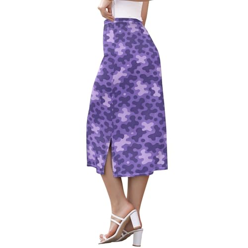 Womens Trendy Elastic Skirts for Women Midi Length Summer Double Split Skirt2