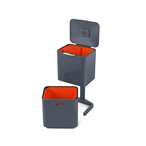 Joseph Joseph Totem Max 60 Litre Waste Separation and Recycling Kitchen Bin with Odour filter and removable food waste caddy Graphite