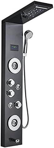Light Shower Panel Faucet Waterfall Rain Shower Head SPA Massage Jets Shower Column Tower Digital Water Temperature Display,Black 8007,Black 8006
