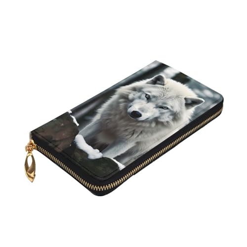 A Lone Wolf Prints Leather Long Clutch Wallet for Fashionable Girls and Women - Durable, Stylish, and Functional, Black, One Size3