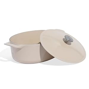 Made In Cookware – Oval Dutch Oven 7.5 Quart – Linen – Enameled Cast Iron – Exceptional Heat Retention & Durability – Professional Cookware – Crafted In France – Induction Compatible