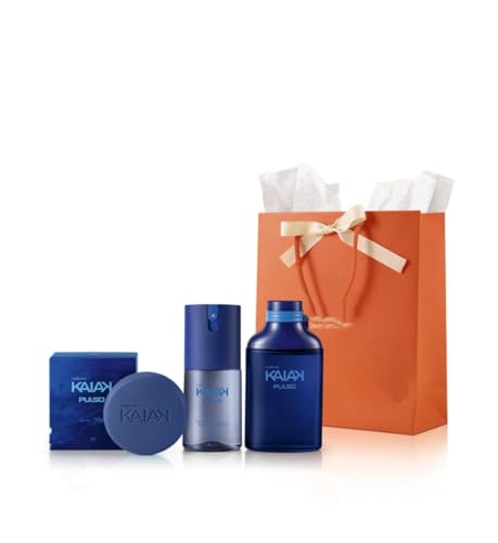 KaiakK Pulso Kit Presente Masculino, 4 Produtos, Azul Marinho com Sacola