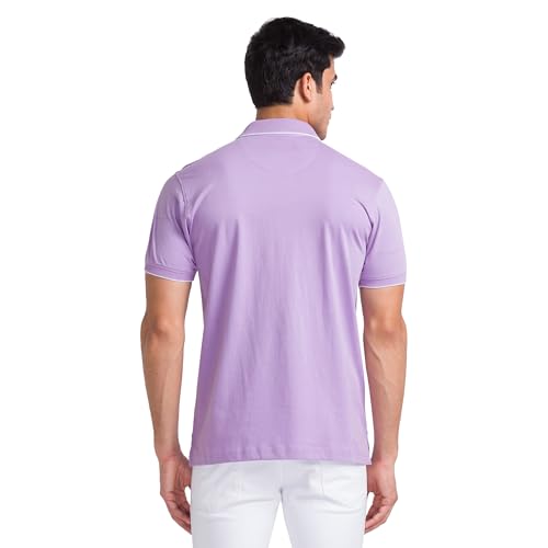 Image of Park Avenue Men Cotton Slim Fit Solid Pattern Polo Neck Casual T-Shirt
