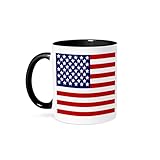 3dRose American Flag Patriotic USA Stars and Stripes Red White and Blue 4Th July America Patriot Two Tone Black Mug, 11 oz, Black/White