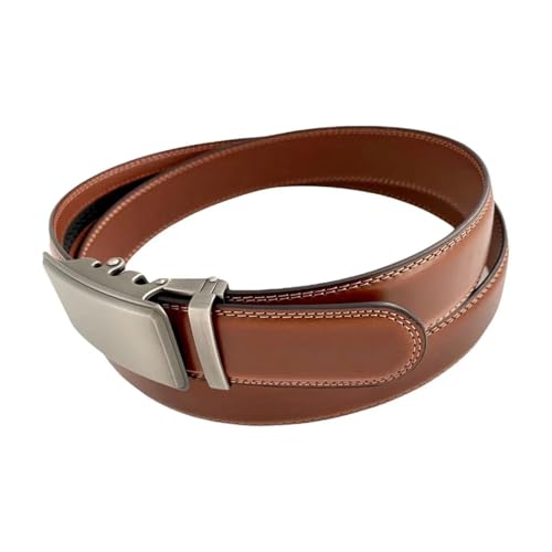 Men's Belt Automatic Buckle Leather 3.5Cm Solid Genuine Leather Belt Clothes Accessories Brown 125cm4