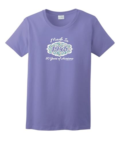 80th Birthday T-Shirt for Mom 80th Birthday Gift Made in 1946 Paisley Crest Ladies T-Shirt...