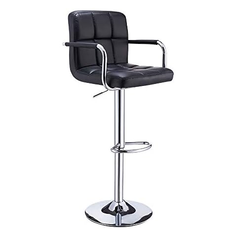 Panana Bar Stools with Armrest, Height Adjustable Cuban Bar Chairs Synthetic Leather 360° Swivel Kitchen Stool with Backrest and Footrest for Breakfast Bar, Counter, Kitchen and Home (Single, Black) Cover