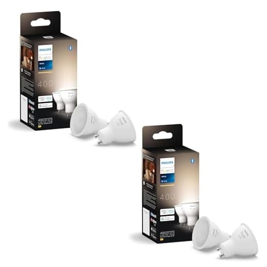 Philips Hue Pack Avantage GU10 – avec 4 spots Lumière blanc chaud Compatible Bluetooth, contrôle Vocal avec Alexa, Apple Home et Google Assistant, Blanc