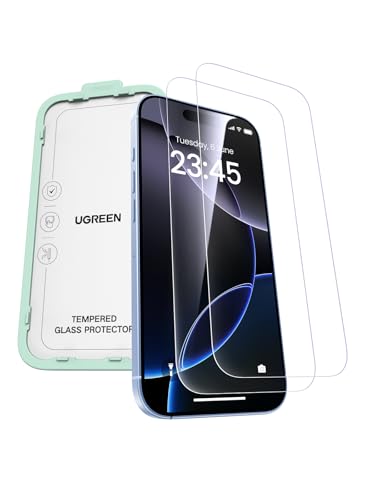 UGREEN for iPhone 17/iPhone 16 Pro Screen Protector 6.3 9H Unbreakable Protection HD Ultra Clear] Military-Grade Tempered Glass Screen Protector Easy to Install Anti Fingerprint (2 Pack)