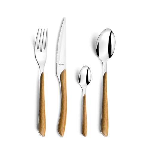 AMEFA ECLAT NATURE Besteck Set 4 Personen (Holzoptik/braun) 16-teilig mit feiner Maserung Edelstahl 18/0 rostfrei und hochglanzpoliert...