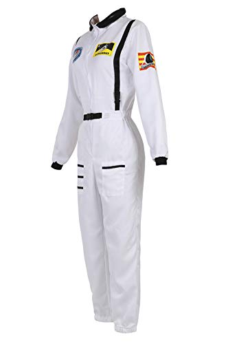 frawirshau Astronaut Costume Adult Role Play Cosplay Costumes Spacewoman Flight Jumpsuit Space Suit for Women White XS