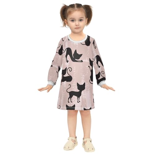 Cute Cats Girls Dresses Long Sleeve Sweatshirt Dress for Girls Winter Toddler Casual A Line Dresses Size 2-8T4