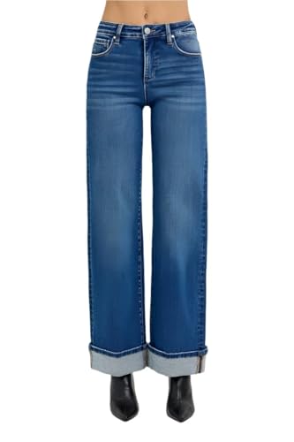 SALT TREE Risen Jeans - Tummy Control High Rise Cuffed Wide Jeans - PW21046