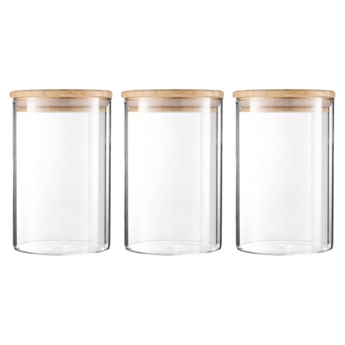 NBBENG Glass Jars with Bamboo Lids Clear Airtight Food Storage Container Jar with Sealing Lid Clear Kitchen Canisters for Spice Herbs Pasta Flour Coffee Tea Cookie Snack Seed Set of 3 (750ml)