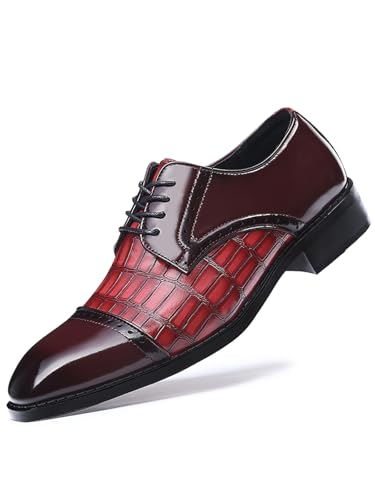Mens Vintage Crocodile Print Business Casual Oxfords Derby Formal Square Cap Toe Dress Shoes for Men