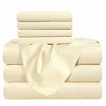 Casa Platino 100% Egyptian Cotton Split King Sheet Set - 1000 TC, 7 Pcs - Soft & Comfy Luxury Hotel Split King Bed Sheet Set for Adjustable Beds, Fully Elasticized with Deep Pockets - Ivory