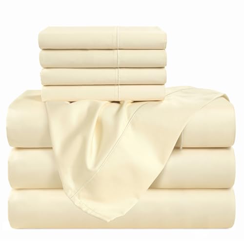 Casa Platino 100% Egyptian Cotton Split King Sheet Set - 7 Pcs - Soft & Comfy Luxury Hotel Split King Bed Sheet Set for Adjustable Beds, Fully Elasticized with Deep Pockets - Ivory