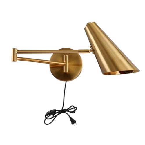 Apliques de Pared con Brazo oscilante y Acabado Dorado Moderno, lámpara de Lectura montada, Luces giratorias, lámpara Plegable para Dormitorio, Sala de Estar, Estudio.