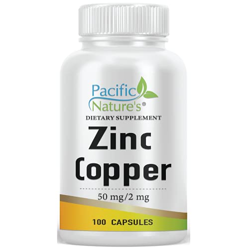 Pacific Nature's Zinc Copper Supplement (100 Capsules) With 50Mg Of Zinc Gluconate, 2Mg Of Copper Sulphate For Immune Support - Gluten Free, Non-Gmo #TOP7