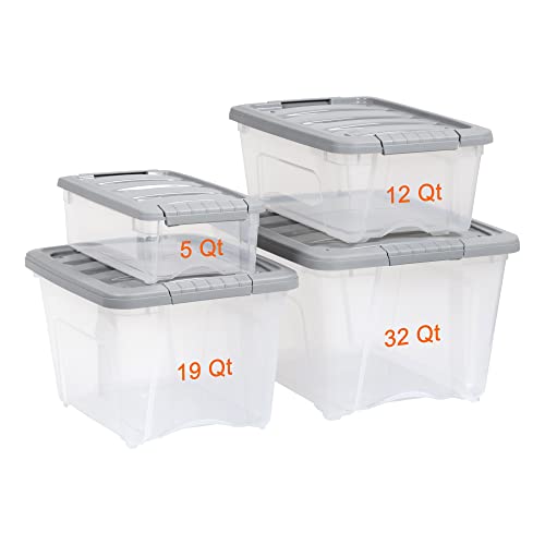 Amazon Basics Plastic Storage Containers with Secure Latching Lids, Stackable Organization Bins, Clear/Grey, 5 Quart, Set of 10 - Image 6