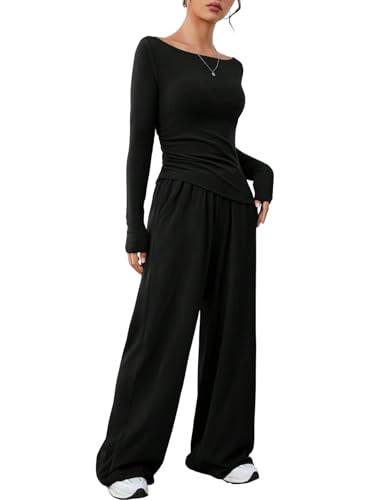 Ensemble de détente femme avec pantalon large fluide et haut manches longues ajusté