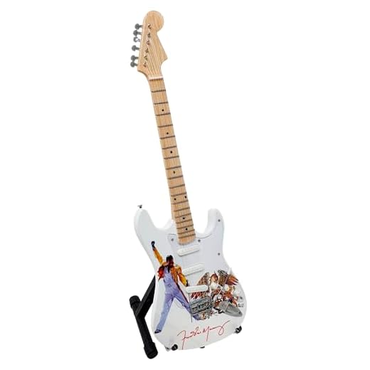 ROCKSTAR - Guitarra Electrica Stratocaster Miniatura Madera Escala 1:4 Freddie Mercury MGT-8594. Pintada a mano. Regalo Musical
