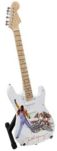 ROCKSTAR - Guitarra Electrica Stratocaster Miniatura Madera Escala 1:4 Freddie Mercury MGT-8594. Pintada a mano. Regalo Musical