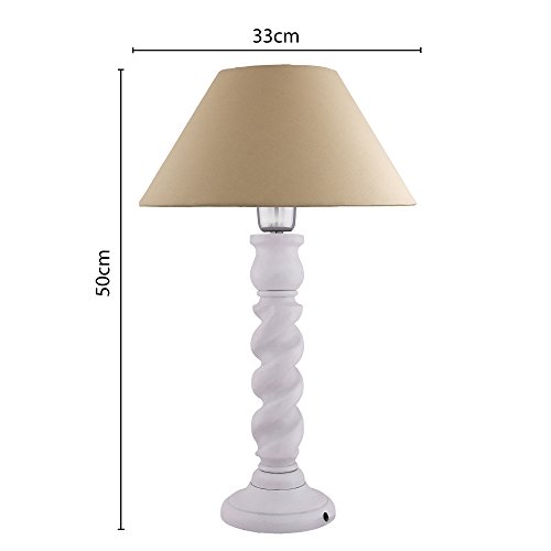 Image of Homesake Handcrafted Wooden Table Lamp for Bedroom & Living Room|Decorative Bedside Reading Lamp, E27 Holder|Bulb Included |Twister White Wooden Rustic for Home Decor, Golden Cone Shade