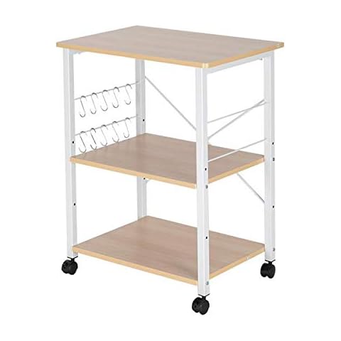 Kitchen Rolling Microwave Cart on Wheels, 3-Tier Storage Rack, Microwave Oven Stand Storage Cart ，Wood/Chrome (WHITE) Cover