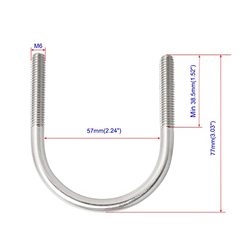 Image of Round U-Bolts 2.24 inch(57mm) Inner Width M6 Thread 304 Stainless Steel Silver with Plates Nuts Flat Washers for Car /RV /Trailer Bumper, 2Pcs