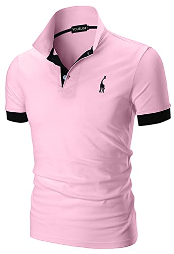 YCUEUST Hommes Cotton Basic Manche Courte Casual Polo Tennis Golf Poloshirt Rose L